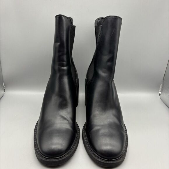 Zara Ankle Boots Women’s Size 40 US 9 Black Leather Pull On Block Heel - Picture 2 of 15